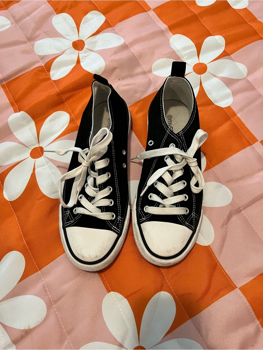 Classic Black Canvas Low-Top Sneakers with White Laces